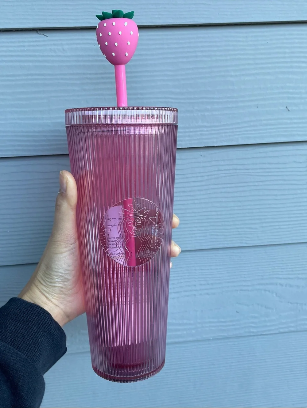 Starbucks 2026 Pink Drink Pleated Cold Venti Cup Strawberry Topper 24 OZ *NEW*